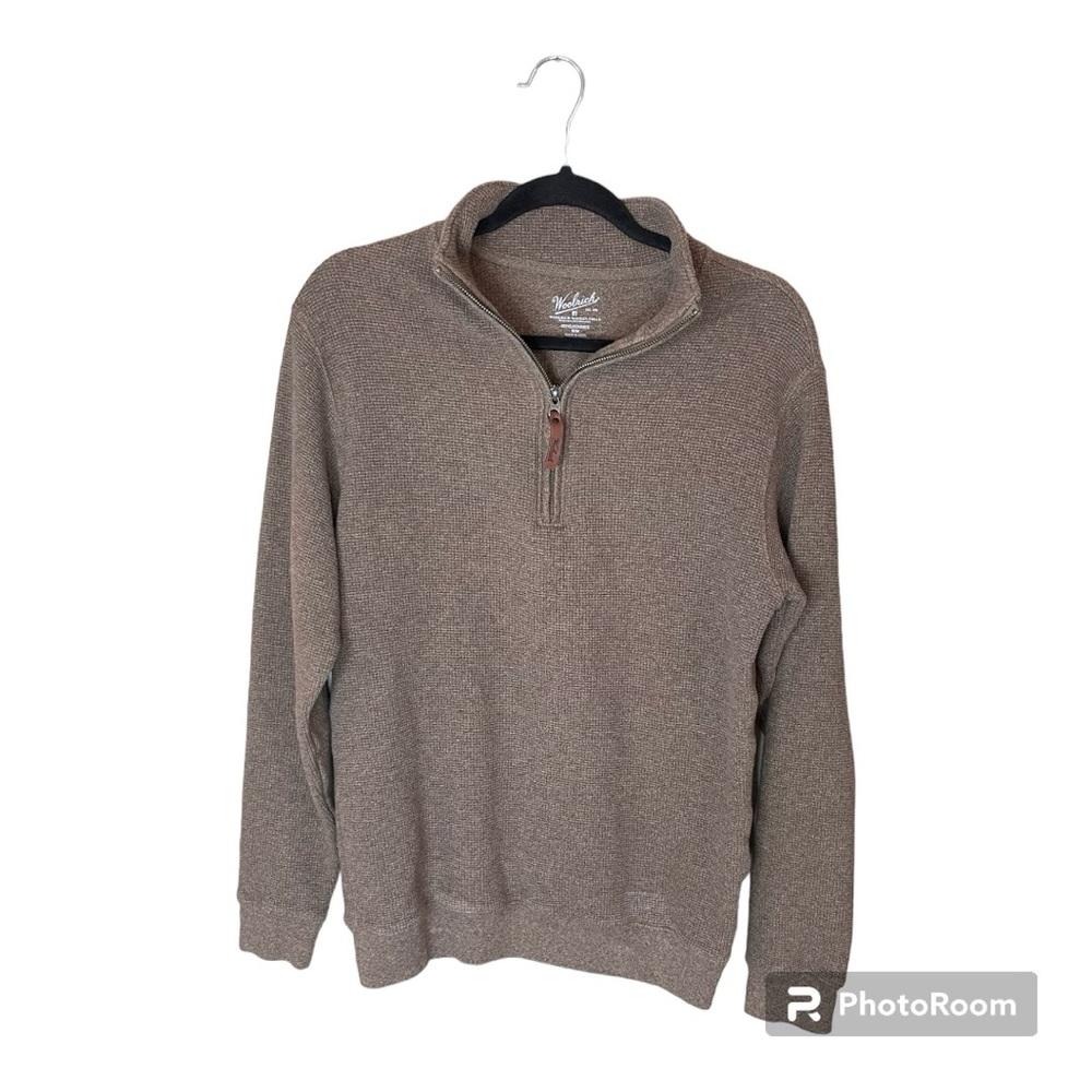 Woolrich Brown Waffle Knit Quarter Zip 100% Cotton Pullover Size Medium